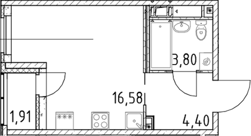 Квартира студия 24.78 м², 8/17 эт., ЖК «Город Первых»